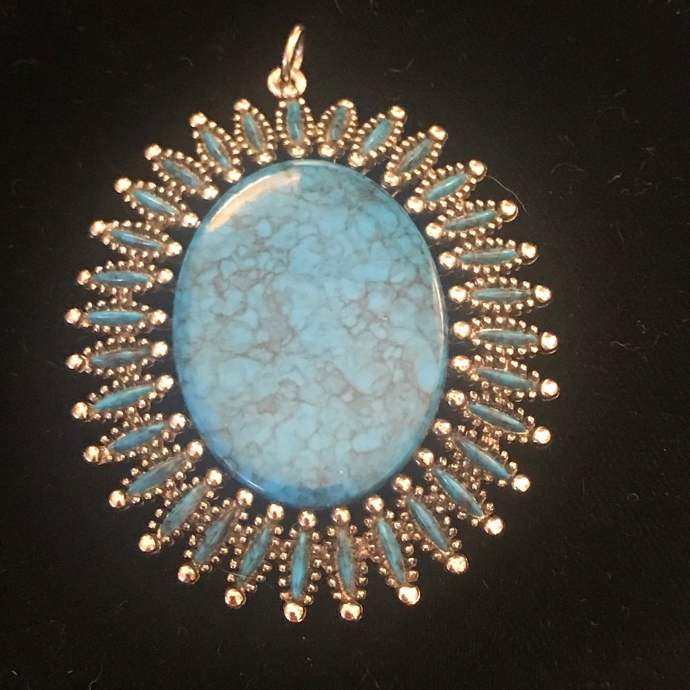 Vintage faux turquoise pendant signed JJ